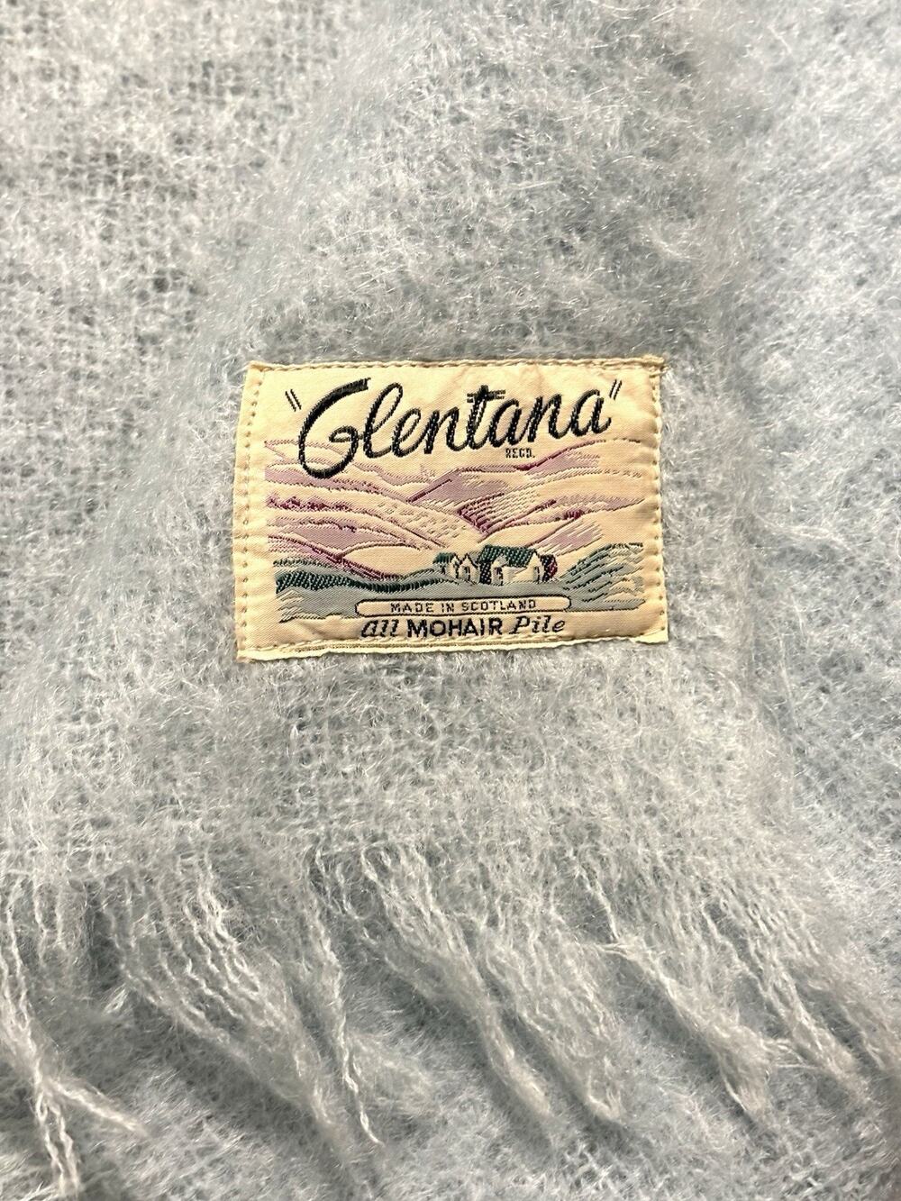 VTG Glentana Mohair Throw Twin Blanket Light Blue Scotland FADED AREA 85 X 74”
